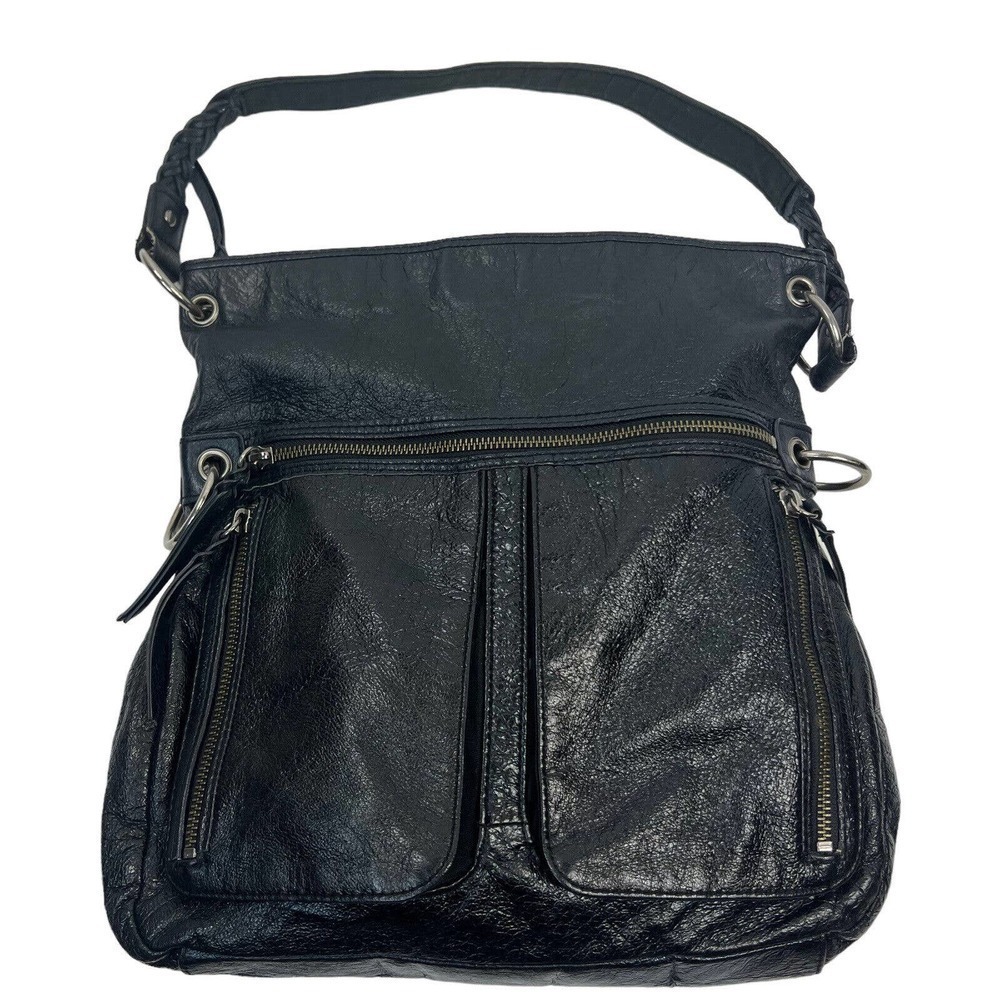 The Sak Black Leather Crossbody Bag Zip top Adjustable Strap Shoulder Strap
